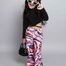 full sleeves waist tie up crop top and marble printed cargo pant set-Black/Multi