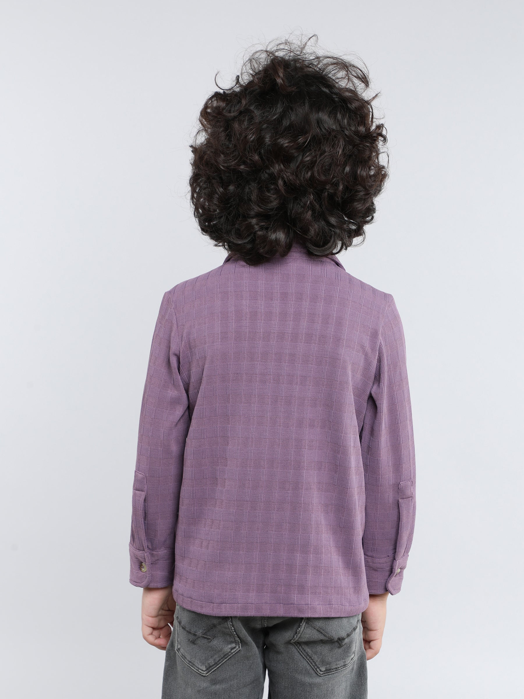 texture full sleeves button up shirt-Purple