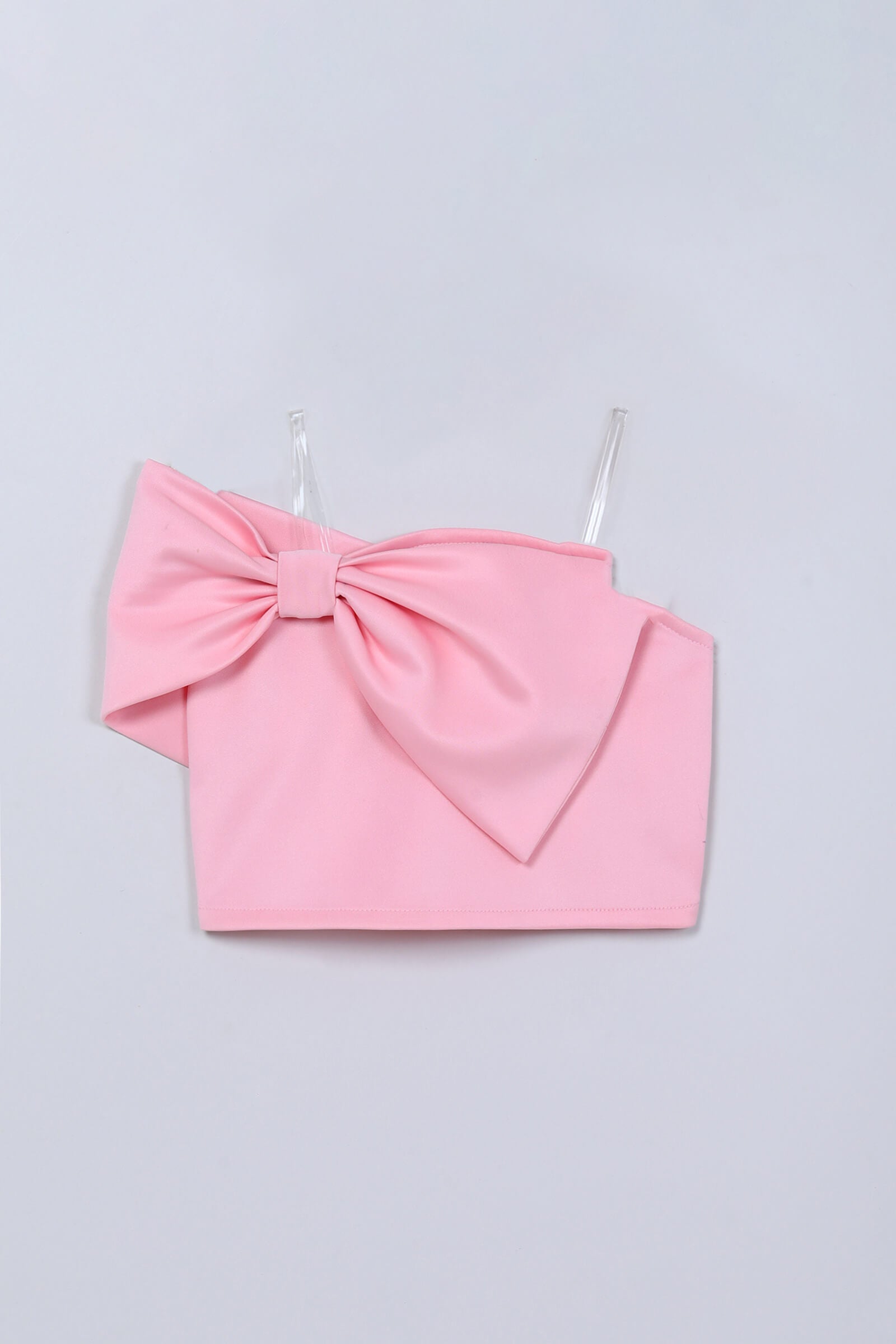 knit sleeveless Bow detail crop top-Pink