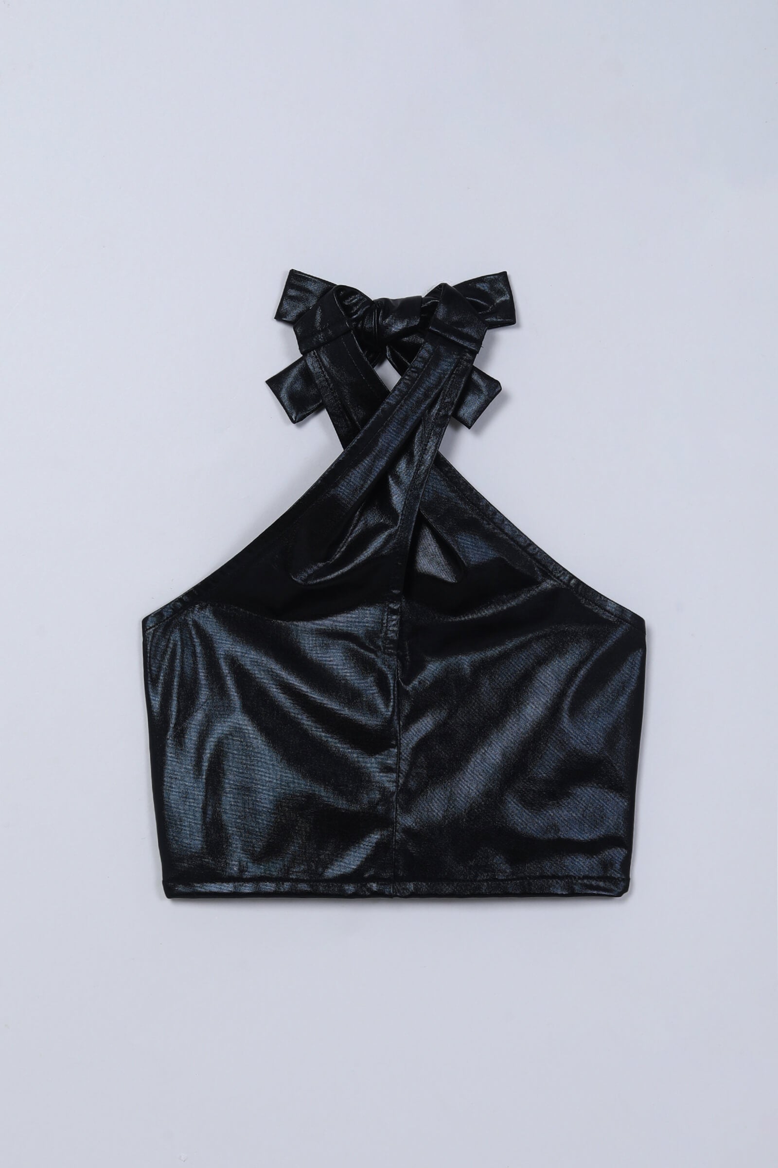 Knit sleeveless halter neck crop top-Black