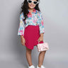 floral printed satin oversize shirt and skort set-Pink/multi