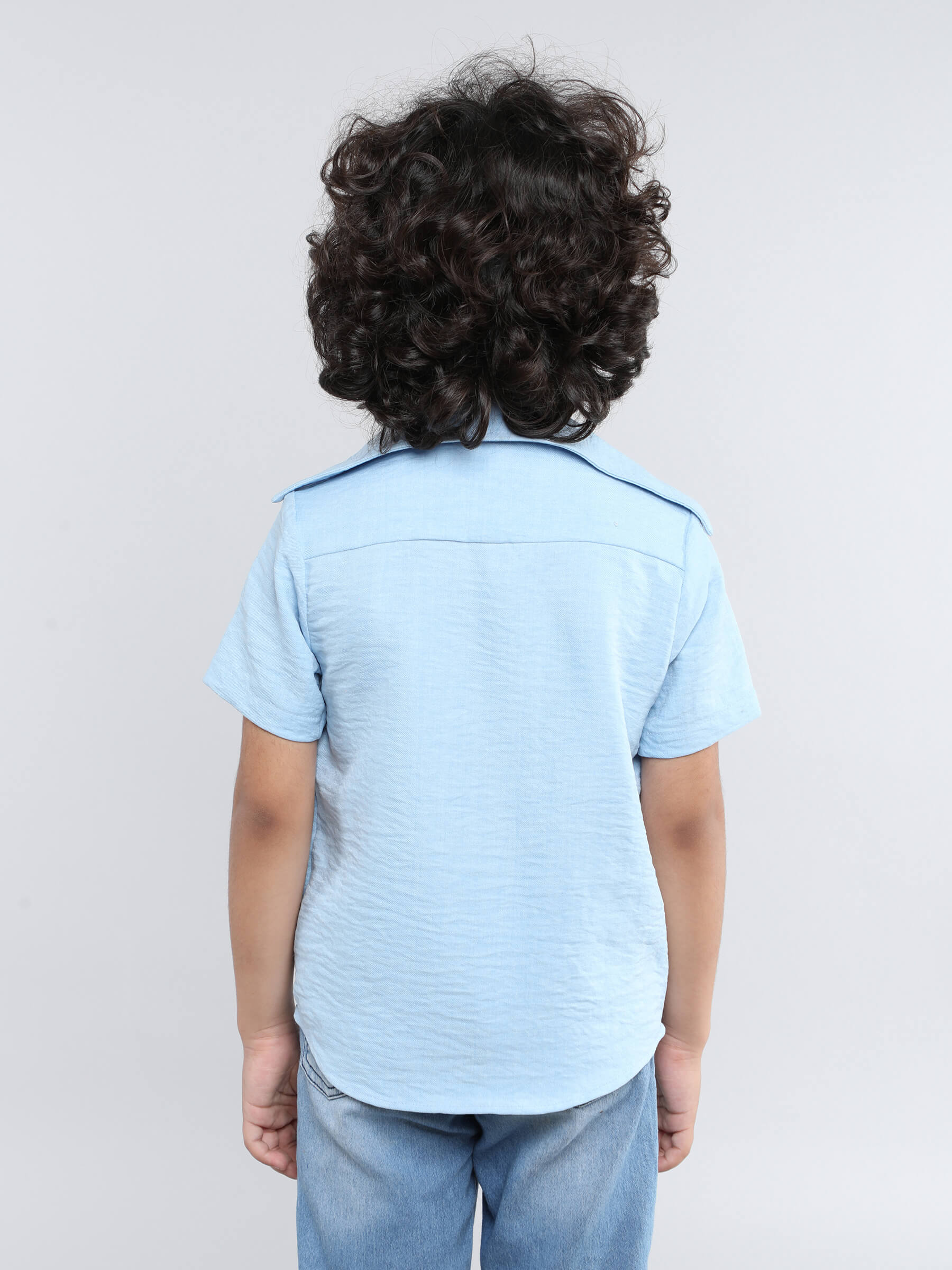 Solid half sleeves shirt with attached tee-Blue/White