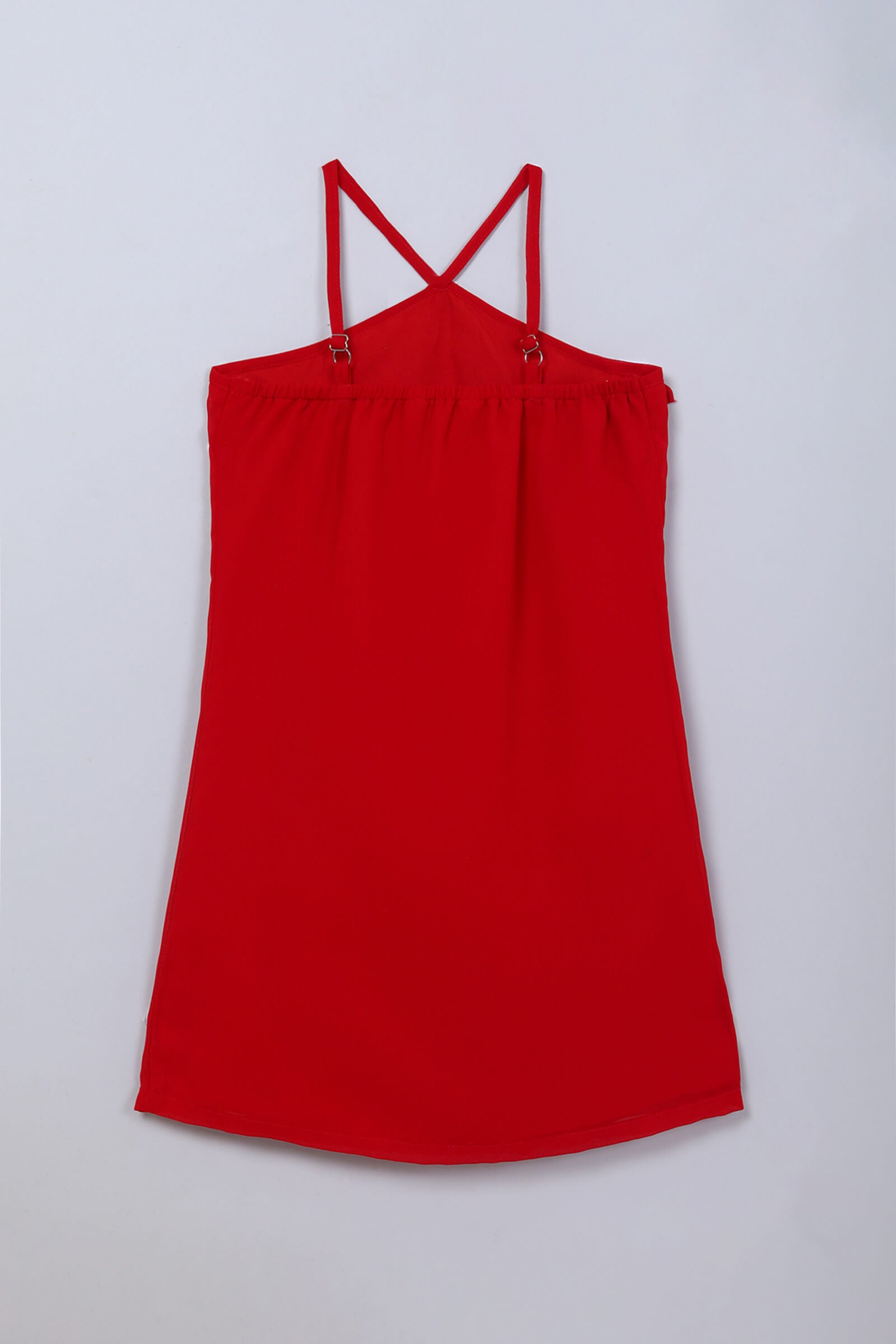 georgette woven sleeveless cascade ruffle Aline dress- Red