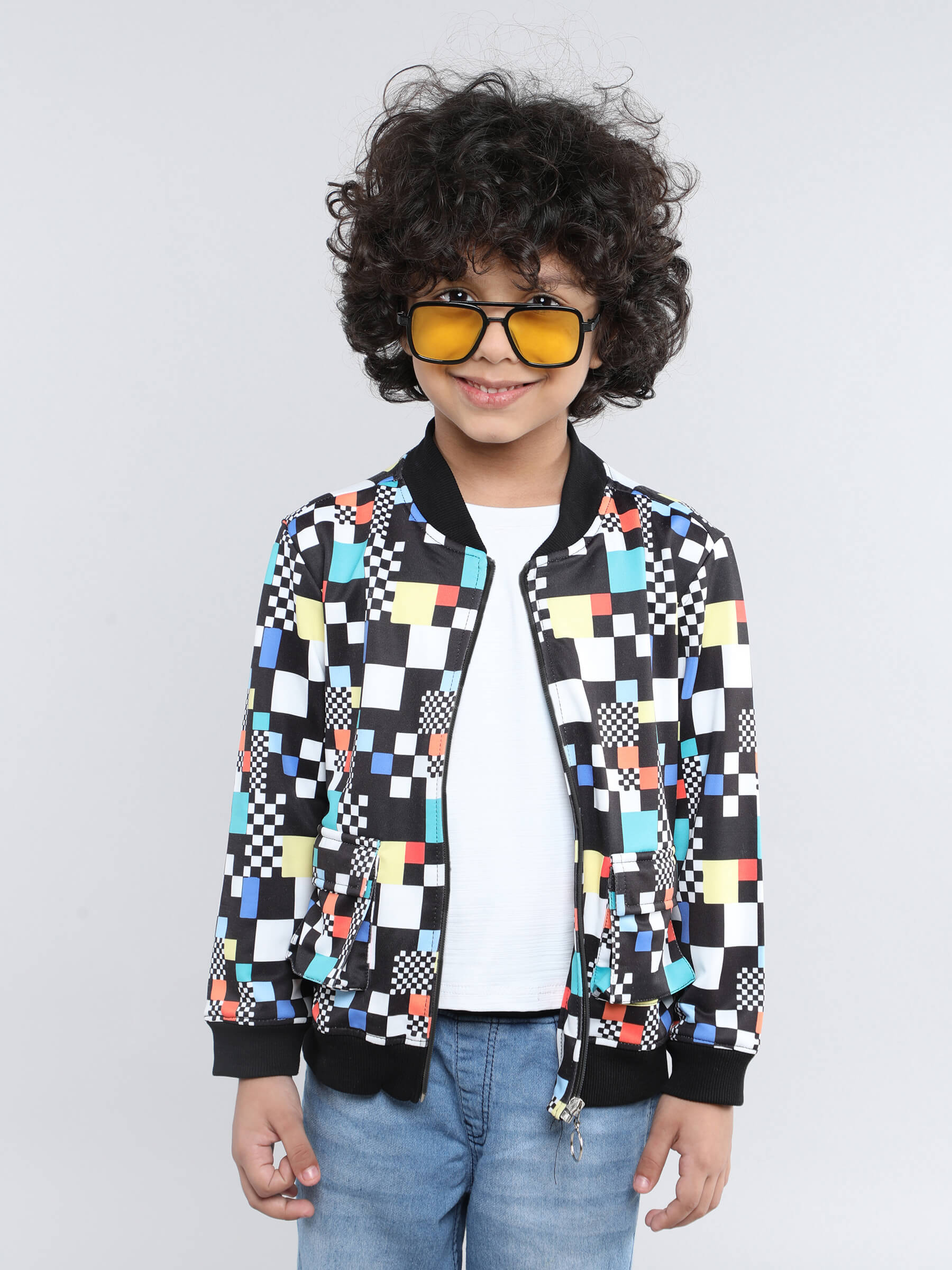 geometric printed full jacket with attached tee - Multi