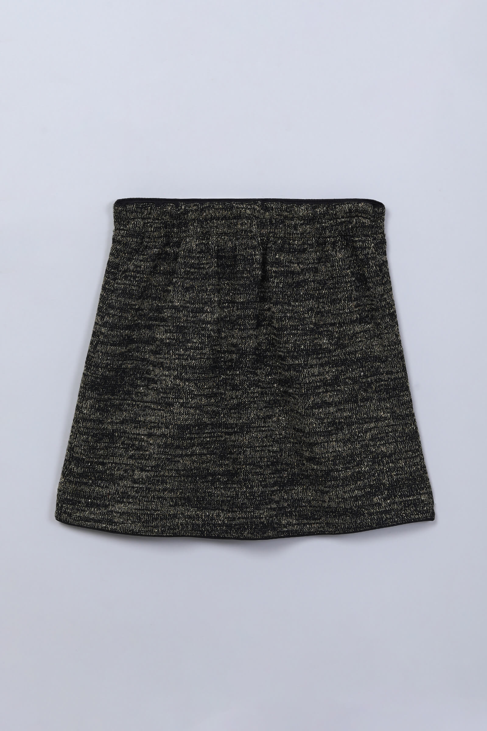 knit sleeveless lurex embellish zip up crop top and matching skirt set-Black & Gold