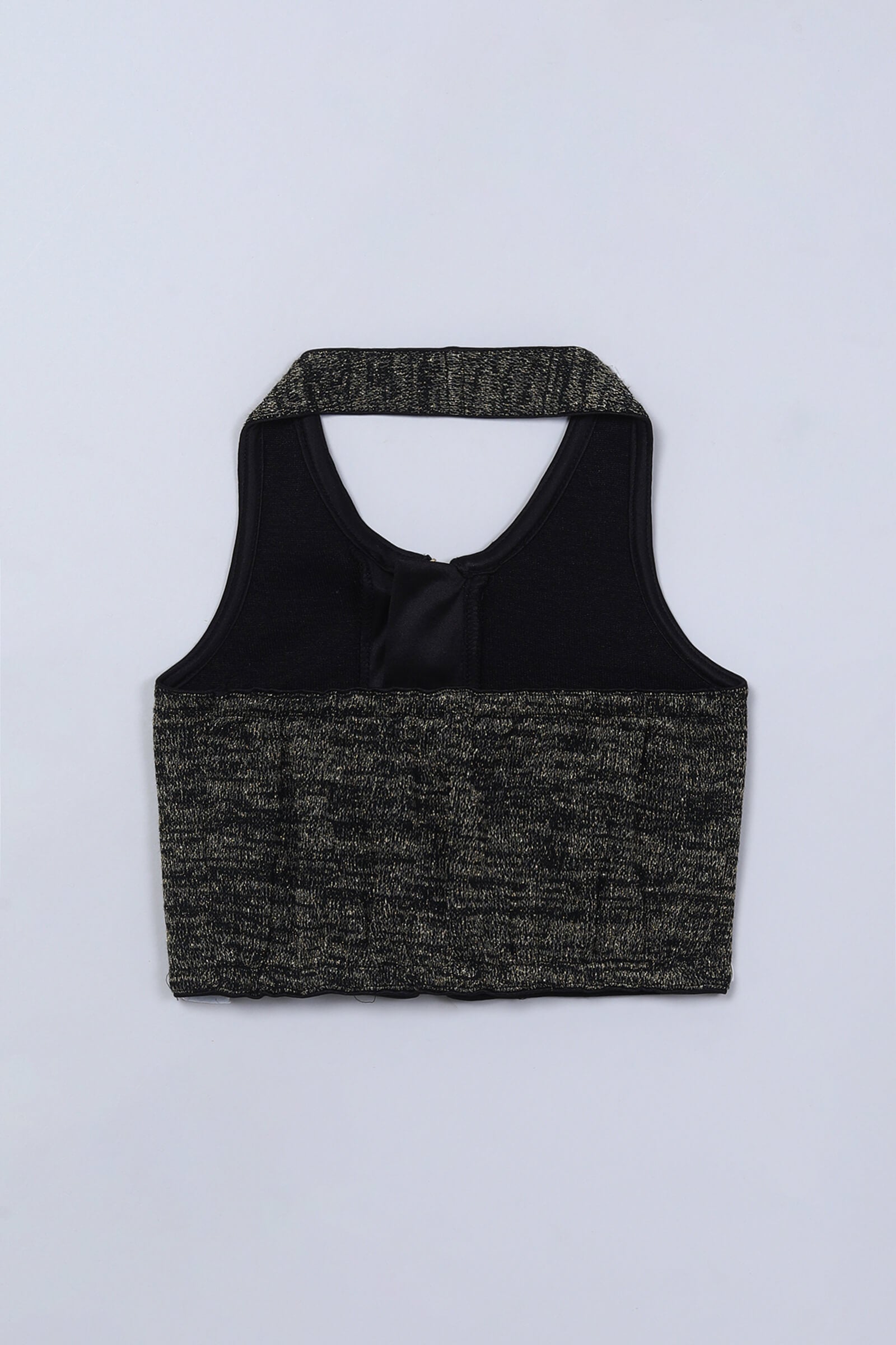 knit sleeveless lurex embellish zip up crop top and matching skirt set-Black & Gold