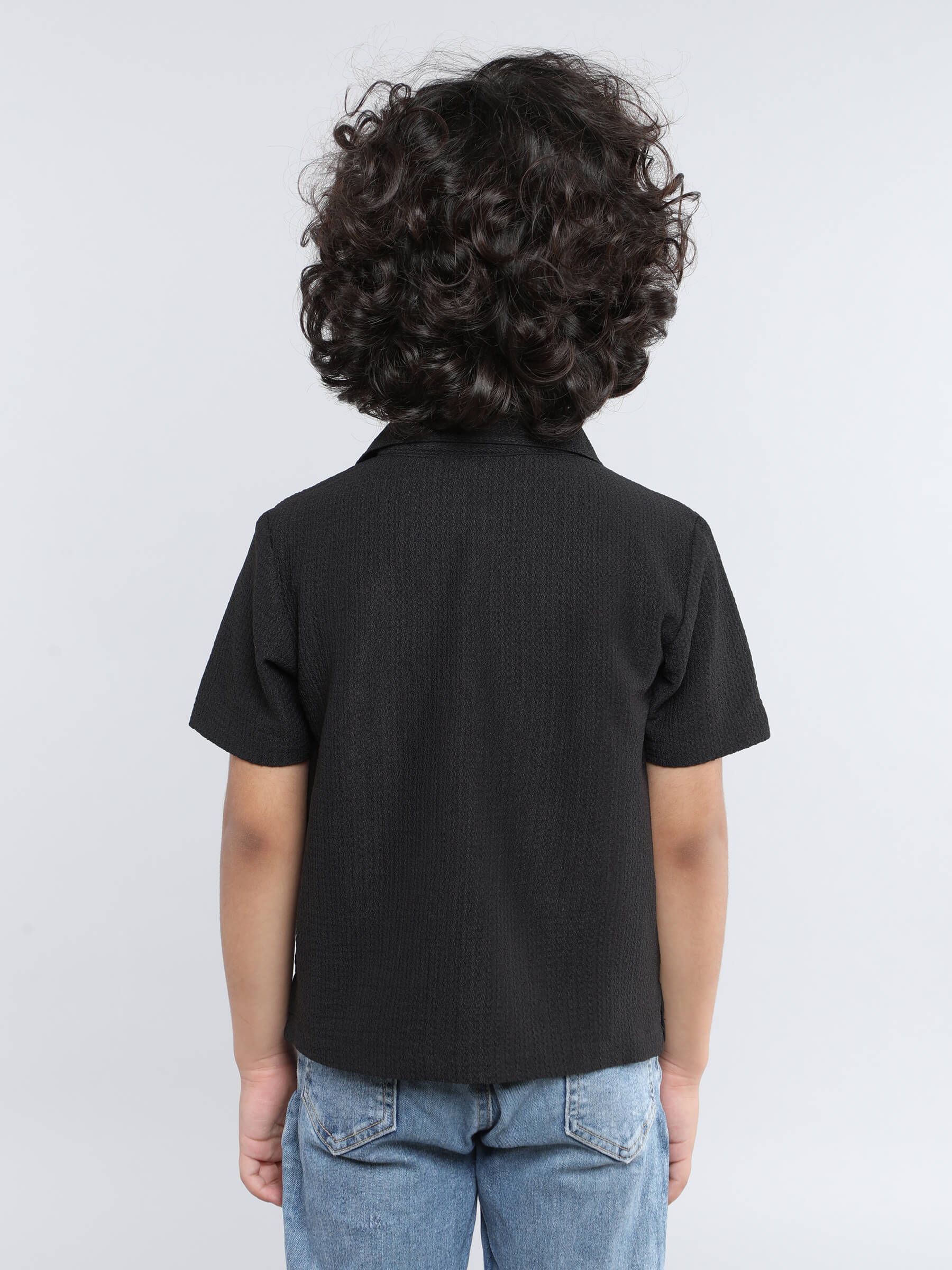 Textured polo t-shirt-Black