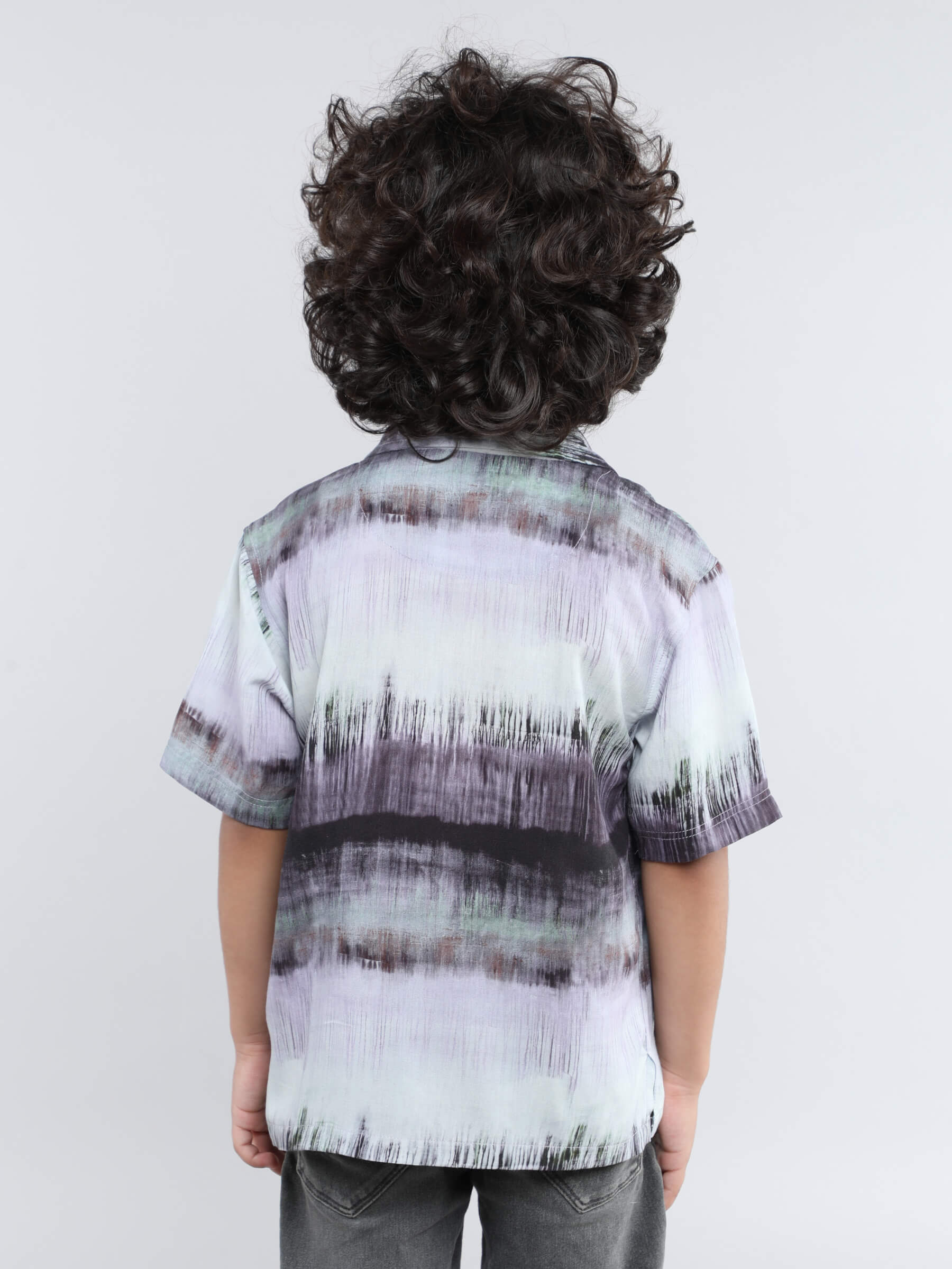 Tie and dye printed half sleeves oversized shirt- Brown/Multi