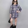 checks and foil printed full sleeves wrap party dress-Multi