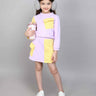 color block full sleeves pocket detail sweatshirt and skirt set-Lavender/Yellow