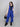 solid sleeveless belt detail long jacket with matching pant and high neck crop top set-Royal blue/Black