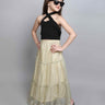 halter neck crop top and tier skirt set-Black/Gold