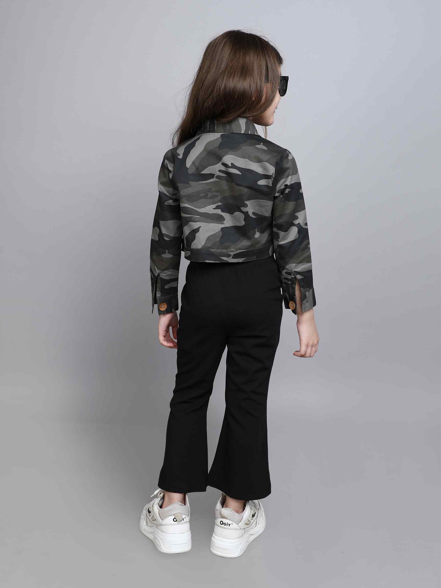 camouflage printed pocket detail full sleeves crop jacket-Multi