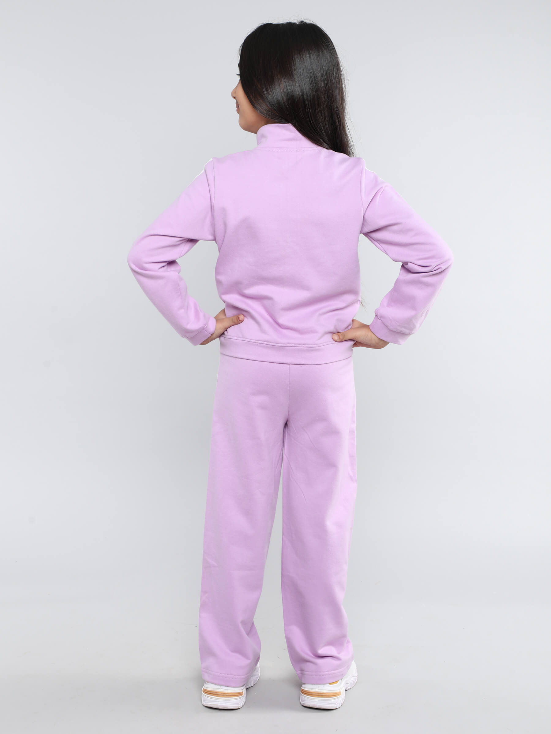 Tape detail full sleeves zip up jacket and matching pant set-Lilac