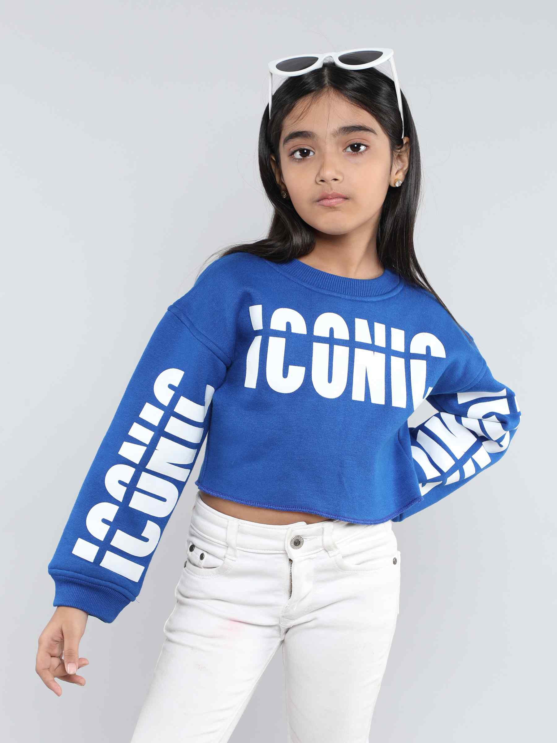 graphic full sleeves crop top sweatshirt top-Blue