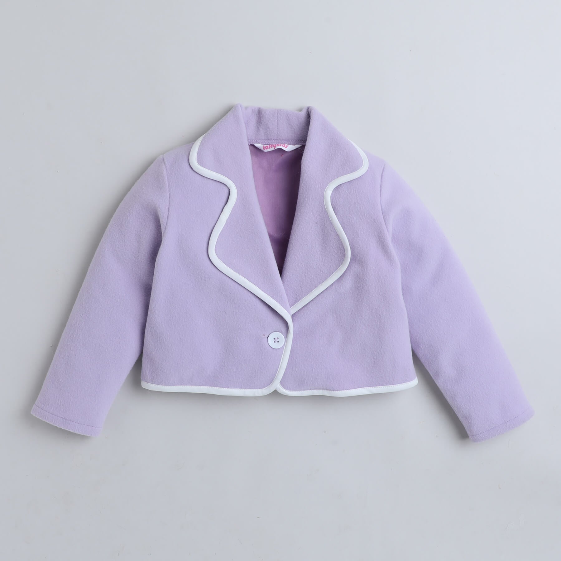 full sleeves winter jacket with sequins skirt and high neck crop top set-Lilac/White