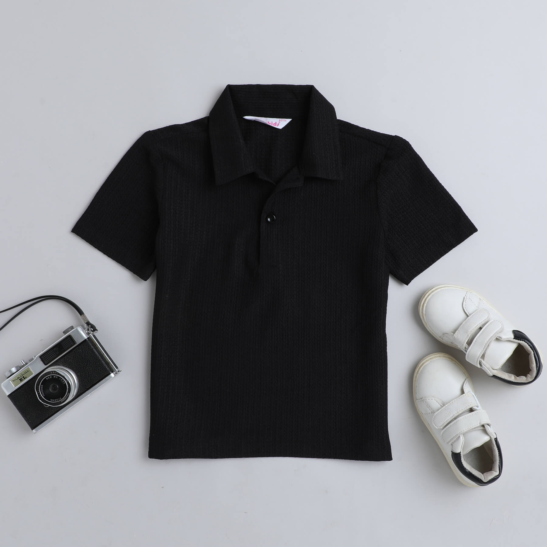 Textured polo t-shirt-Black