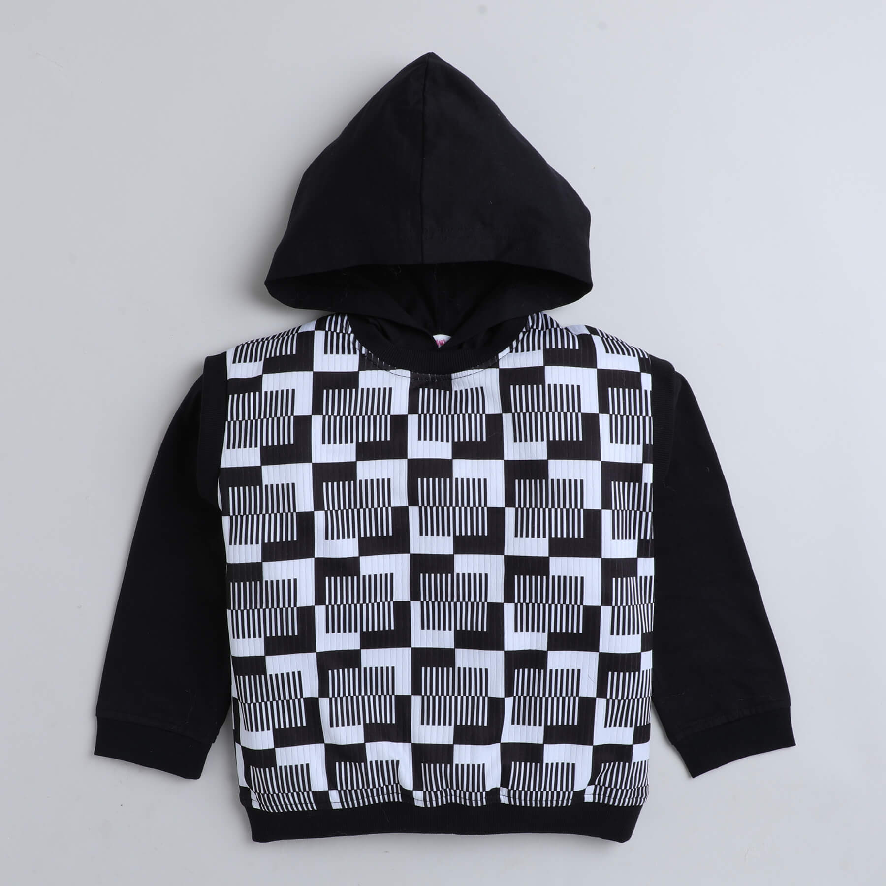 geometric printed full sleeves hoodie-Black/White
