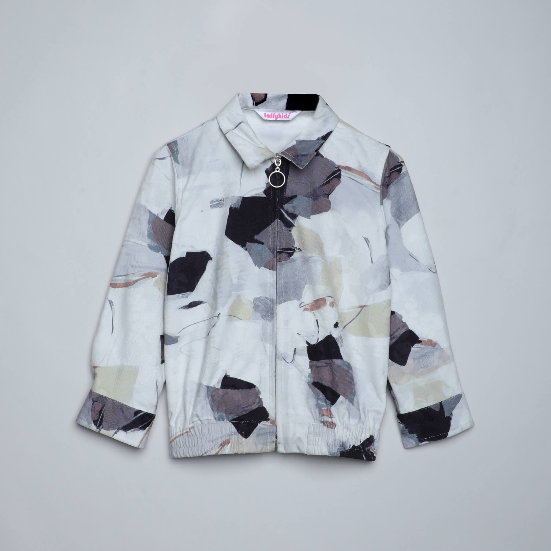 Abstract printed full sleeves zip up bomber jacket-Multi