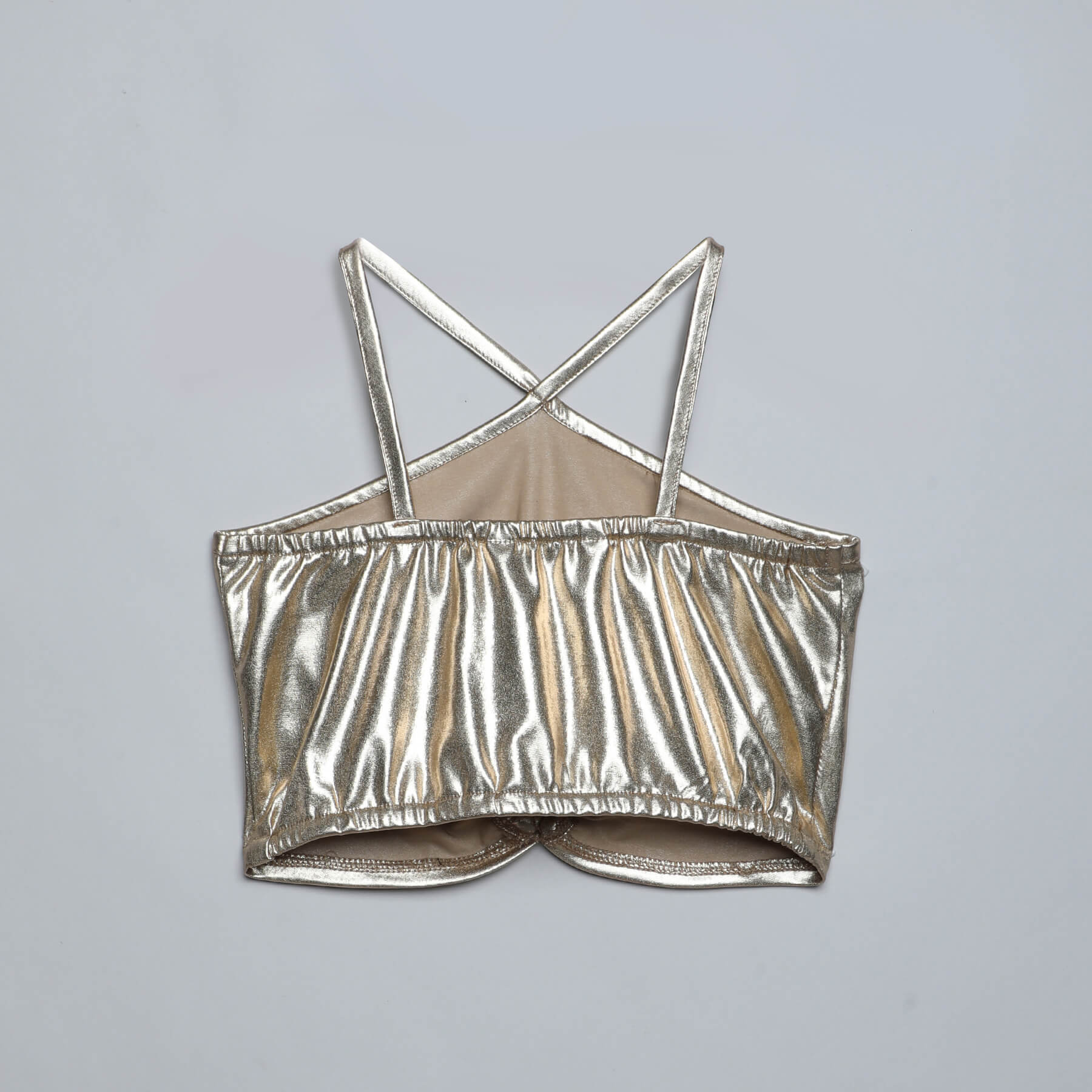 metallic sleeveless cut out party crop top-Gold