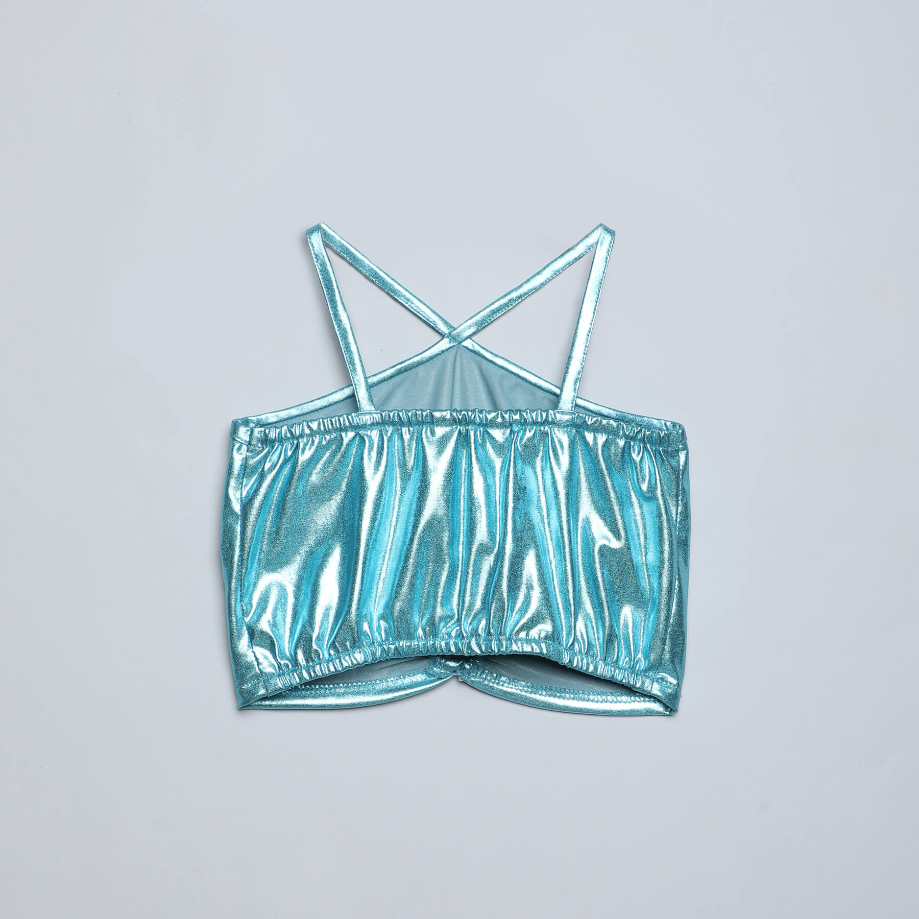 metallic sleeveless cut out party crop top-Blue