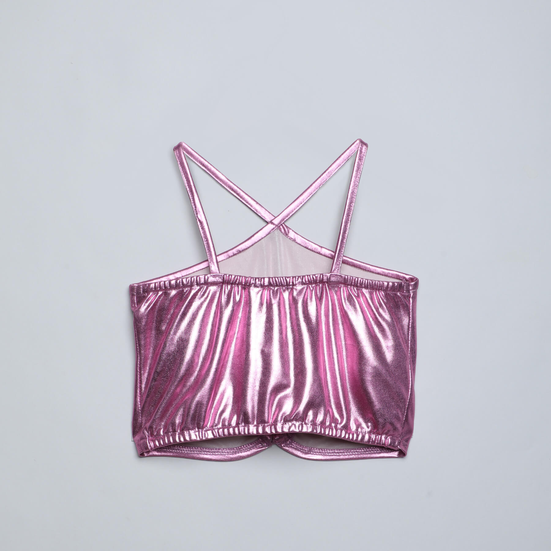 metallic sleeveless cut out party crop top-Pink