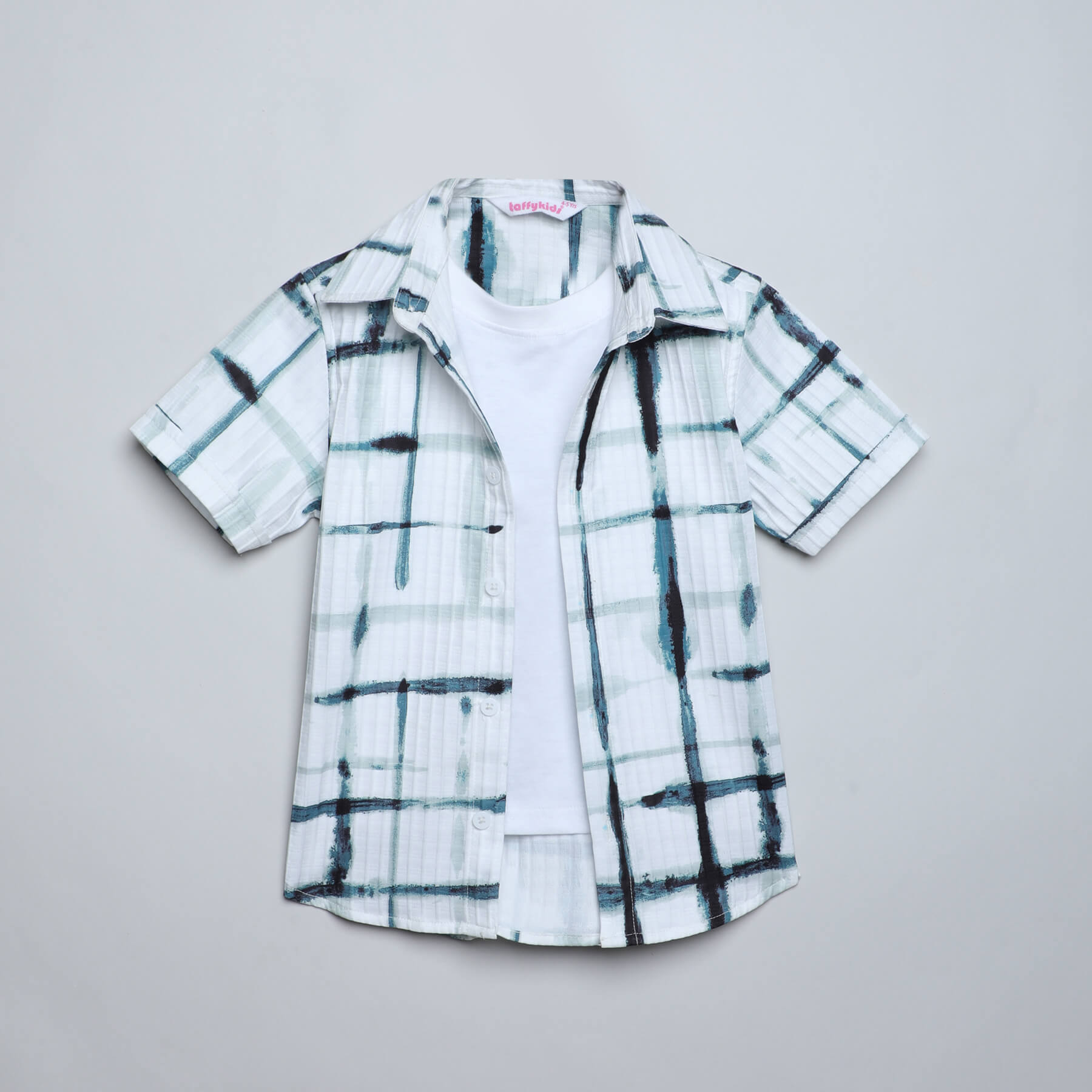 checks printed half sleeves shirt with attached tee-White/multi