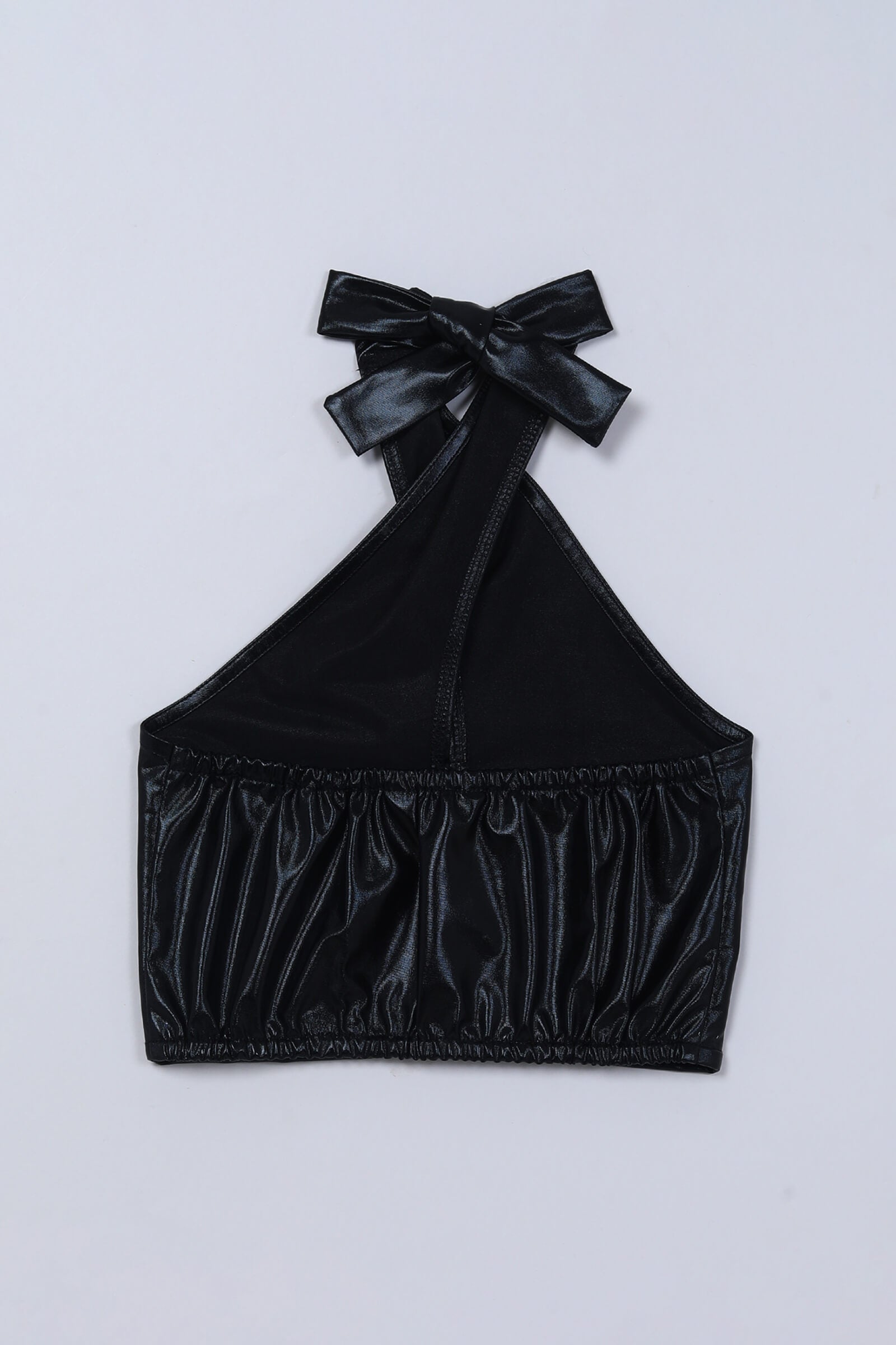 Knit sleeveless halter neck crop top-Black