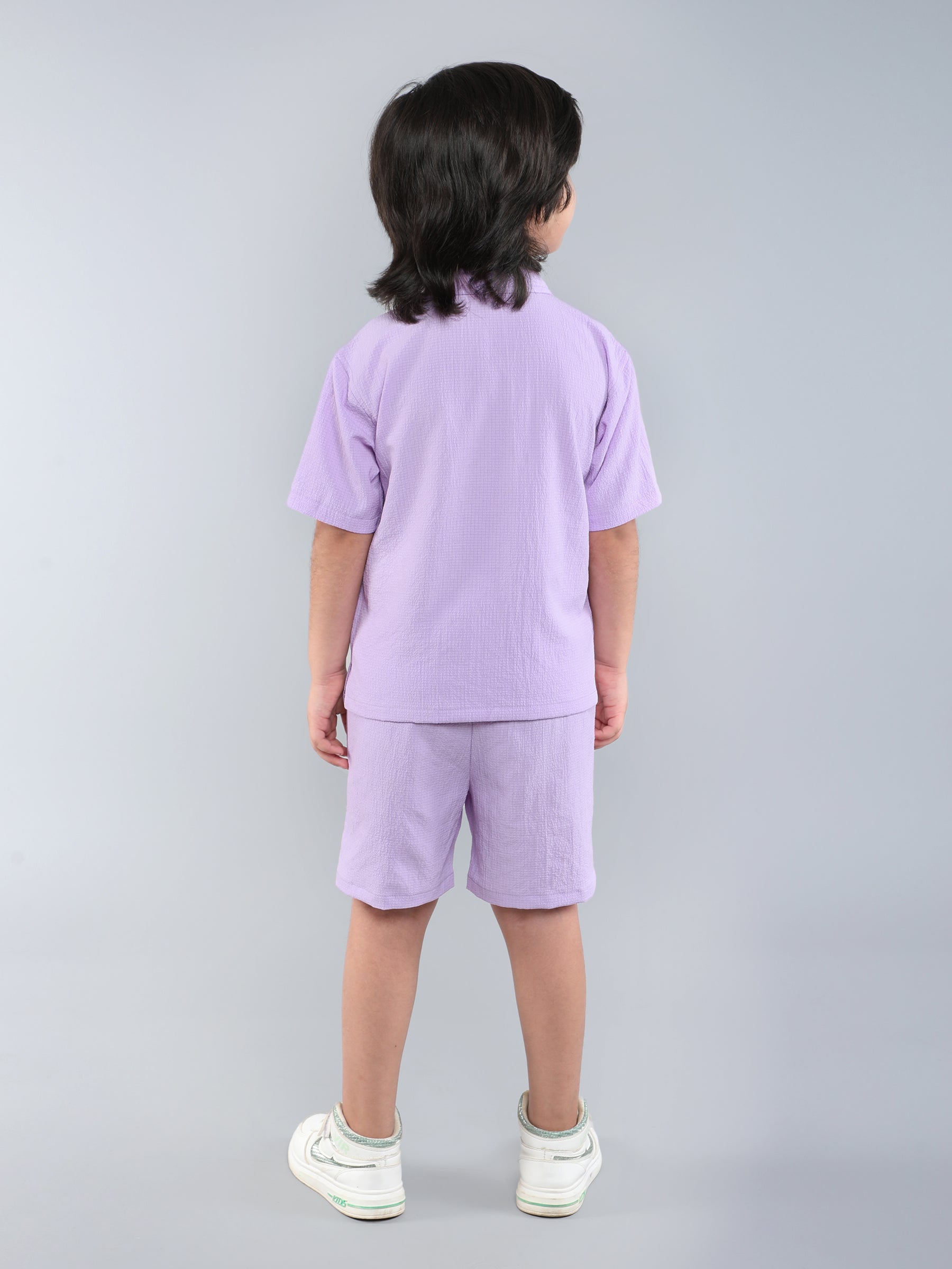 Textured half sleeves oversize shirt and shorts set-Lilac