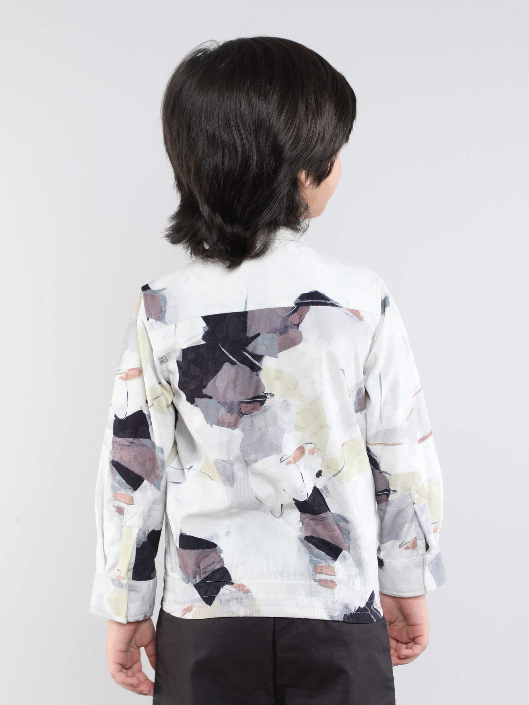 Abstract printed full sleeves zip up bomber jacket-Multi