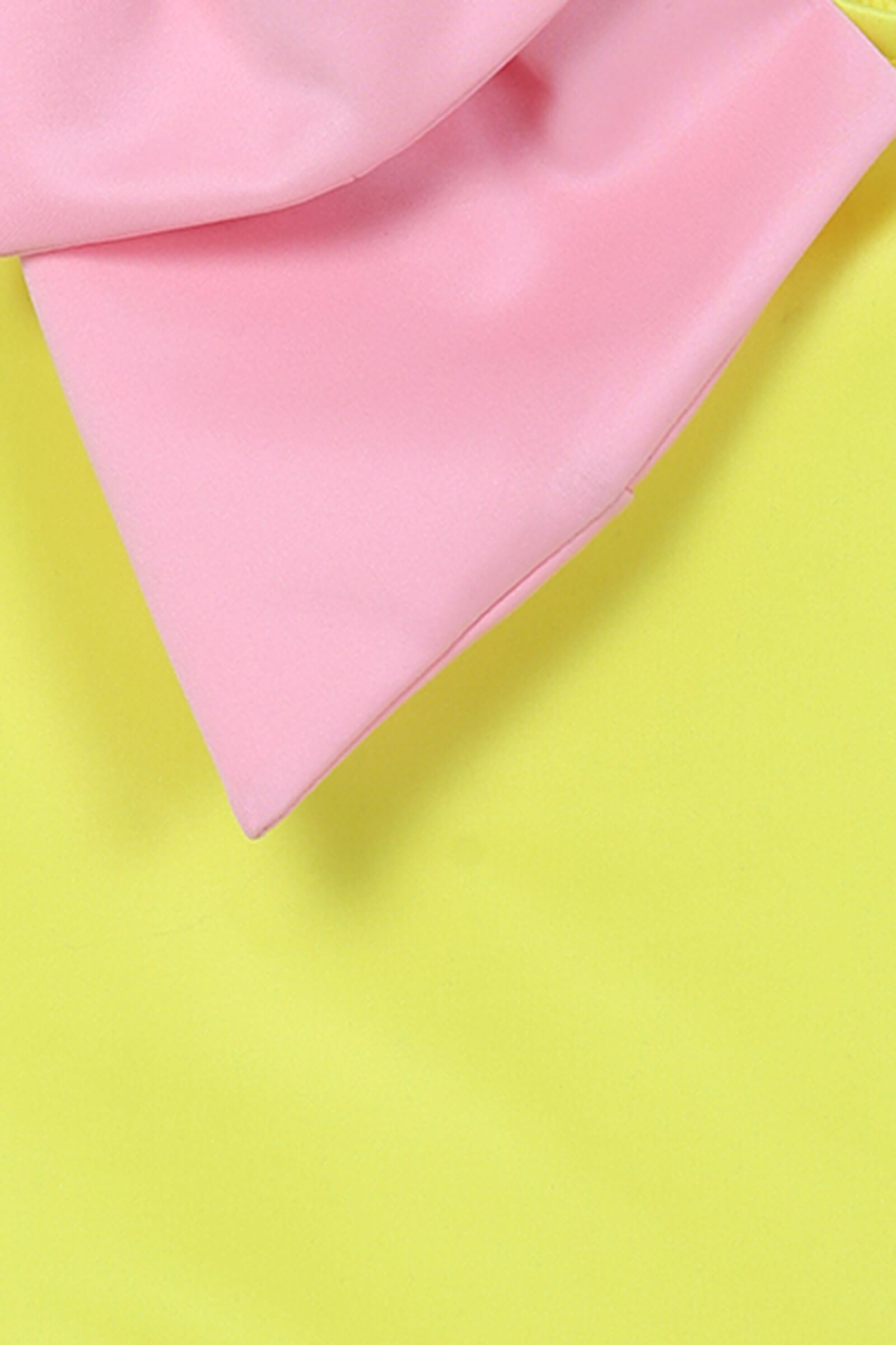 knit sleeveless contrast bow detail one shoulder dress- Yellow & Pink