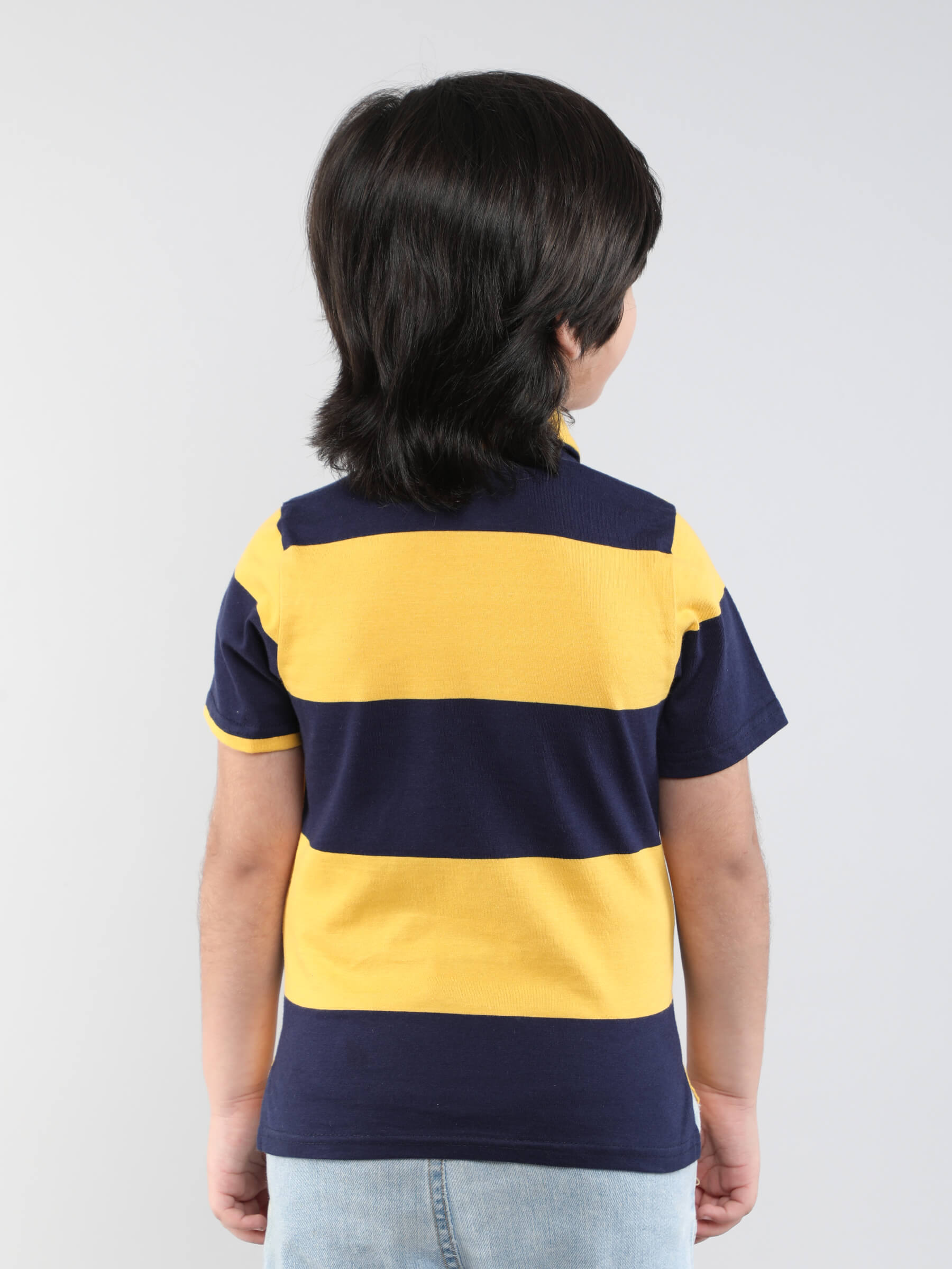 100% cotton yarn dyed stripes Half sleeves Polo T-shirt -Navy/Yellow