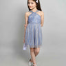 stripes lurex knotted halter neck party dress-Blue