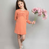 glittered mesh full sleeves front ruched party dress-Orange