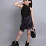 textured halter neck party crop top and lurex sequins ring detail skirt set-Black/Purple