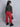 denim texture zip up sweatshirt and folder-over waist cargo pant set-Black/Red