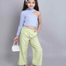 stripes texture full sleeves asymmetric crop top and Korean pant with matching belt-Lavender blue/Green