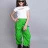 Cut-out detail half sleeves crop top and folder-over waist parachute pant set-White/Green