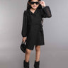 floral weave full sleeves waist tie up blazer dress-Black