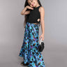 solid waist tie-up cut-out detail crop top and floral printed sharara pant ethnic set-Black/Blue