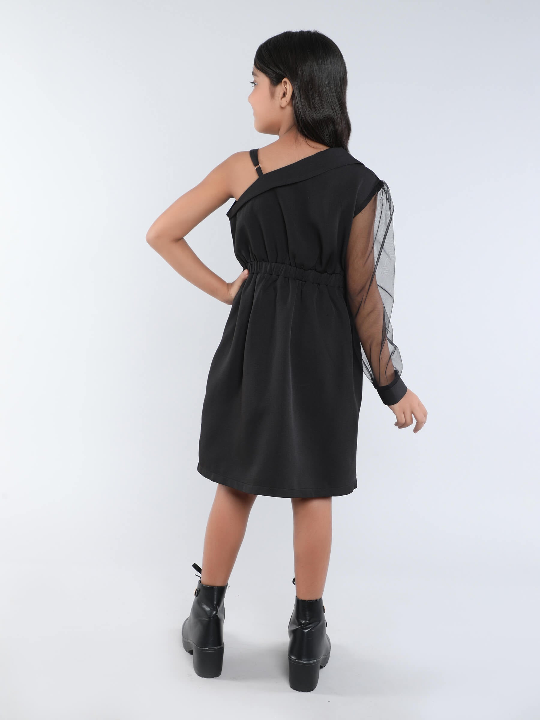 Asymmetric full sleeves blazer dress-Black