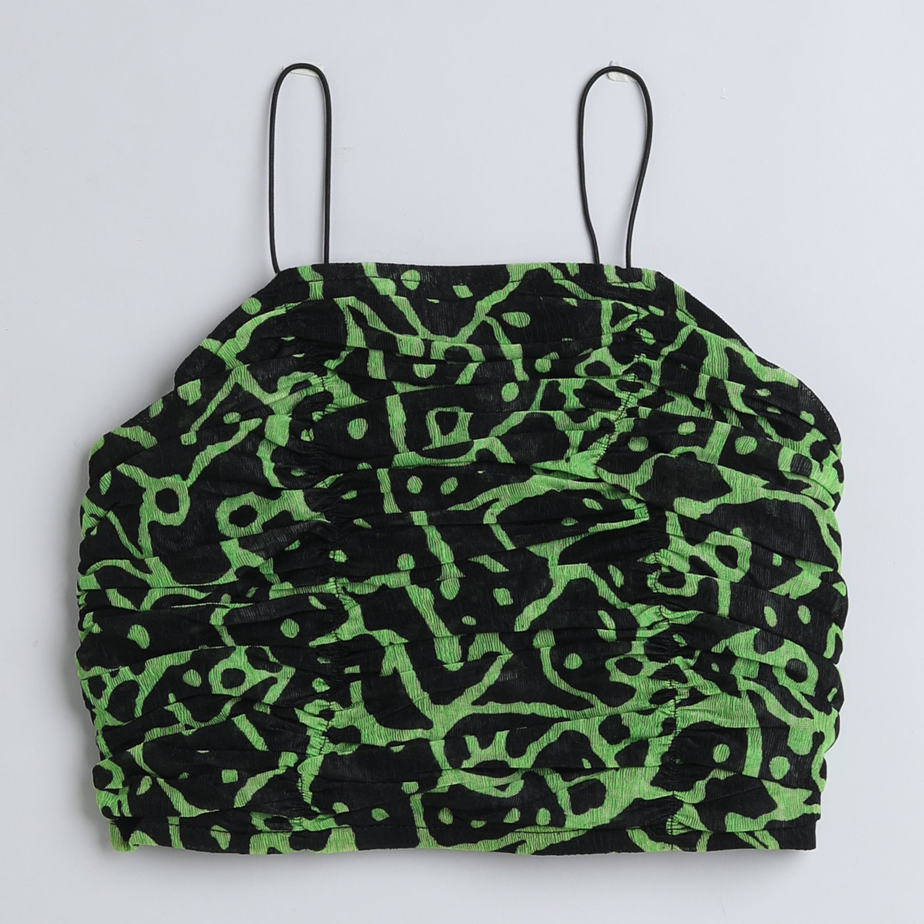 Shop Abstract Printed Front Ruched Singlet Crop Top-Black/Neon Green Online