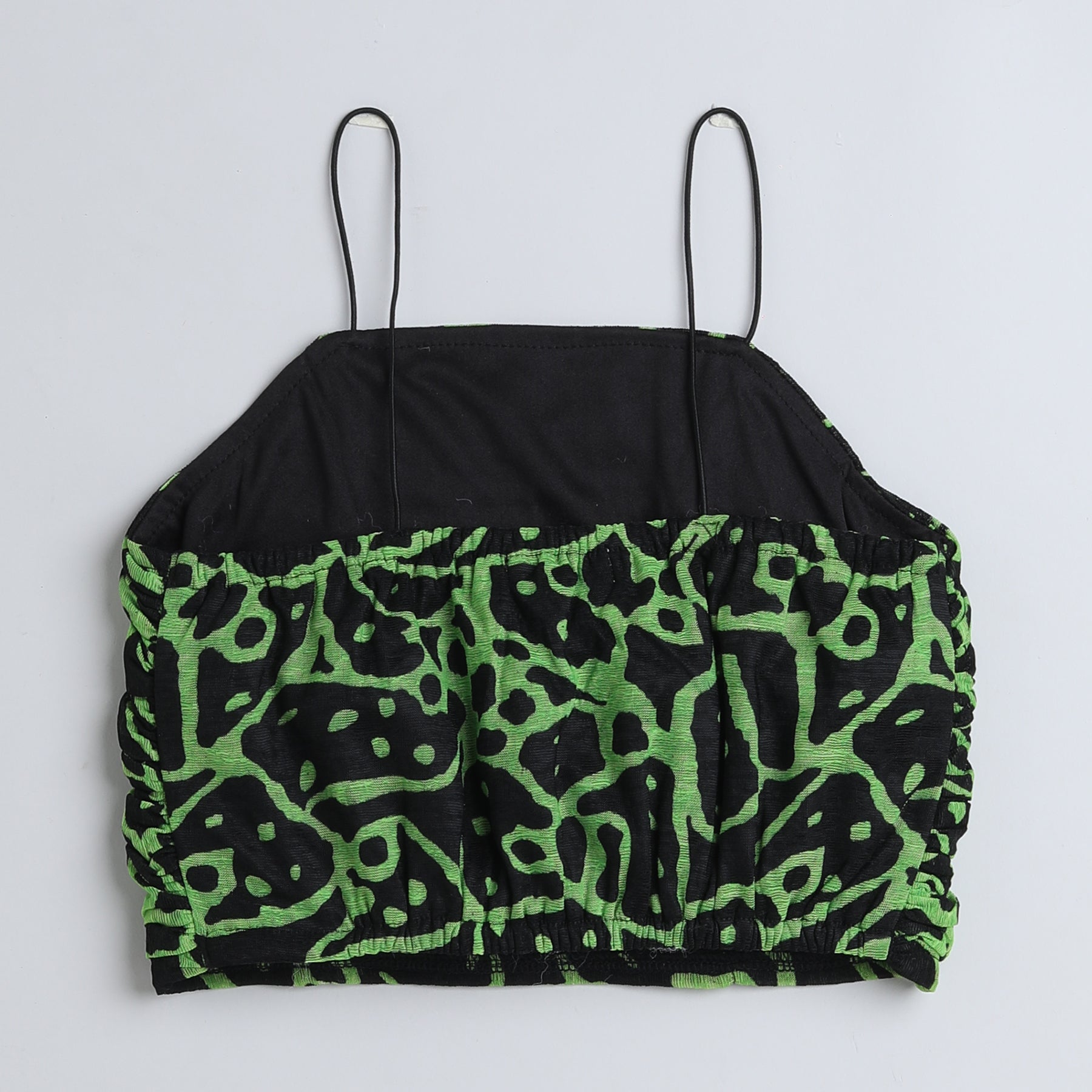 Shop Abstract Printed Front Ruched Singlet Crop Top-Black/Neon Green Online