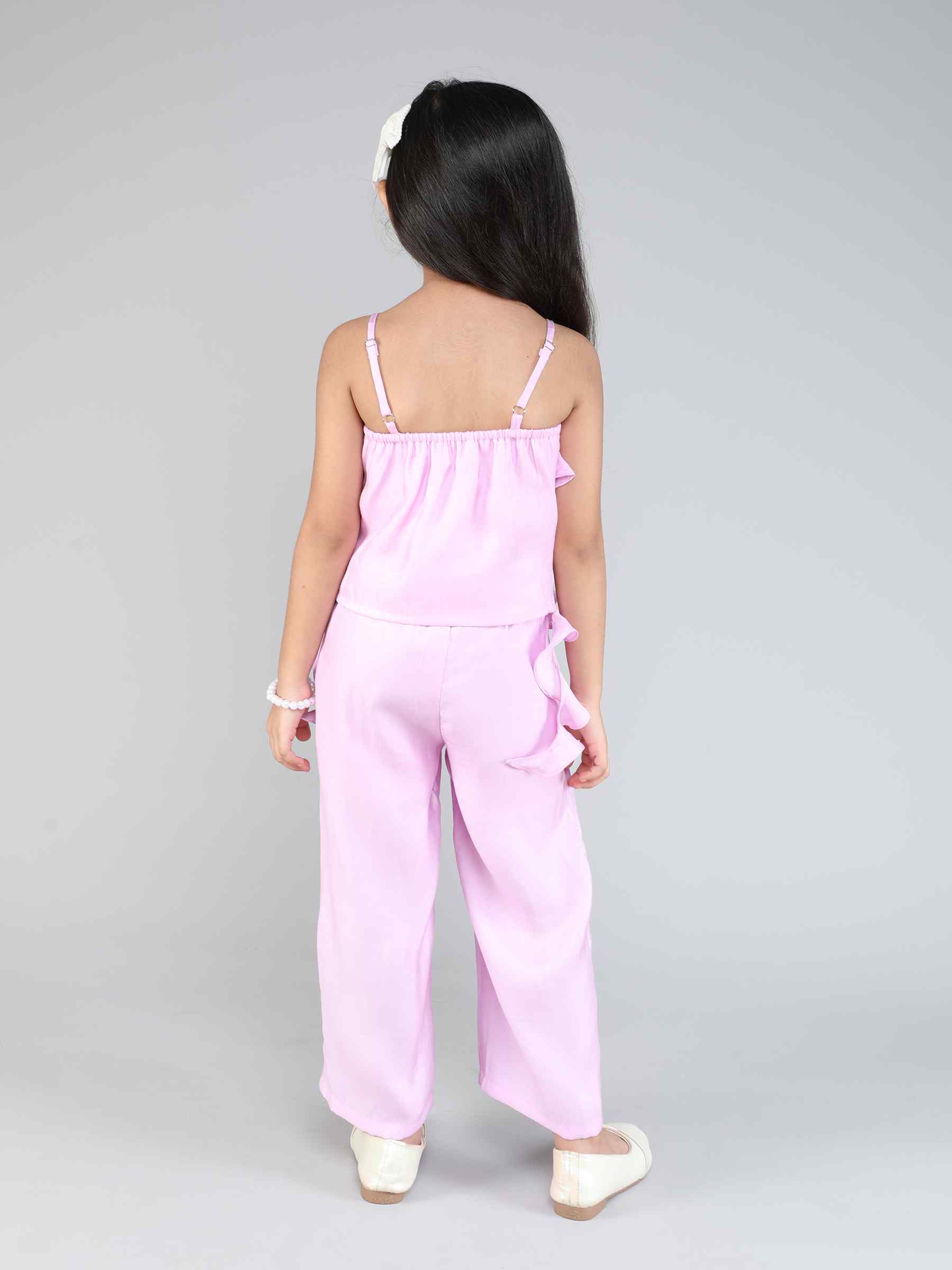 singlet ruffle detail asymmetric top and matching pant set-Lilac