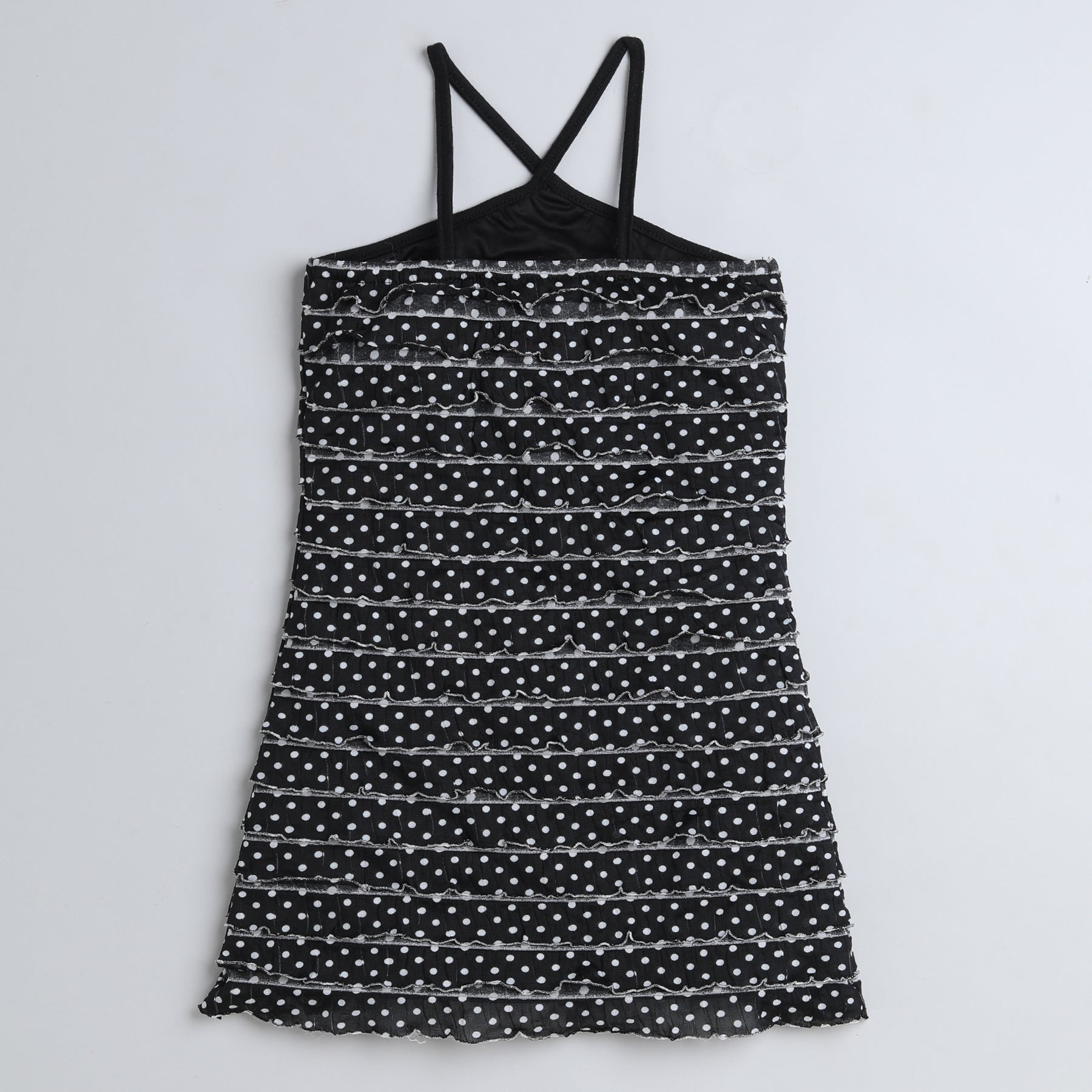 Shop Polka Dots Printed Halter Neck Ruffled A-Line Party Dress-Black/White Online