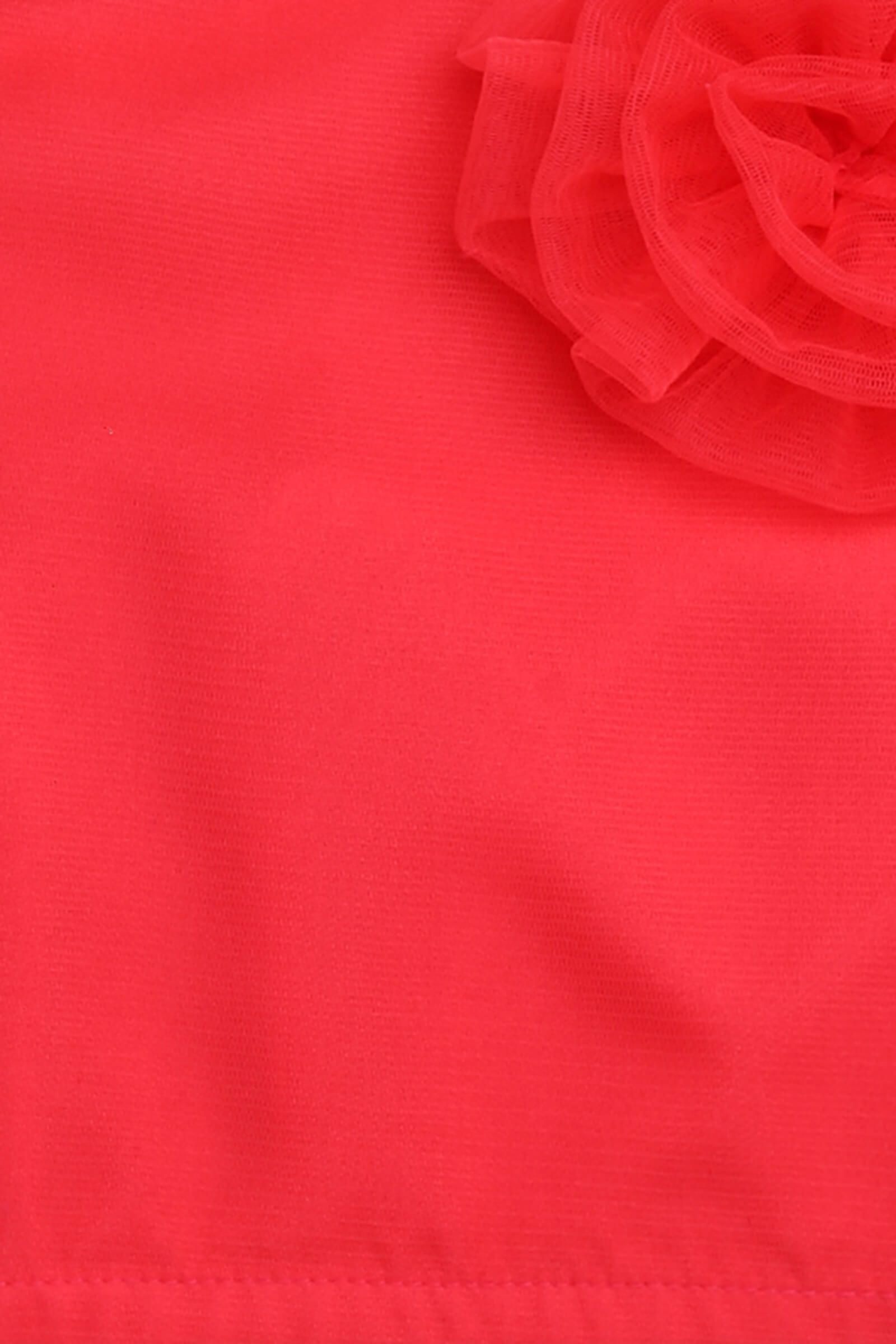 Net knit sleeveless rose applique Party crop top-Coral