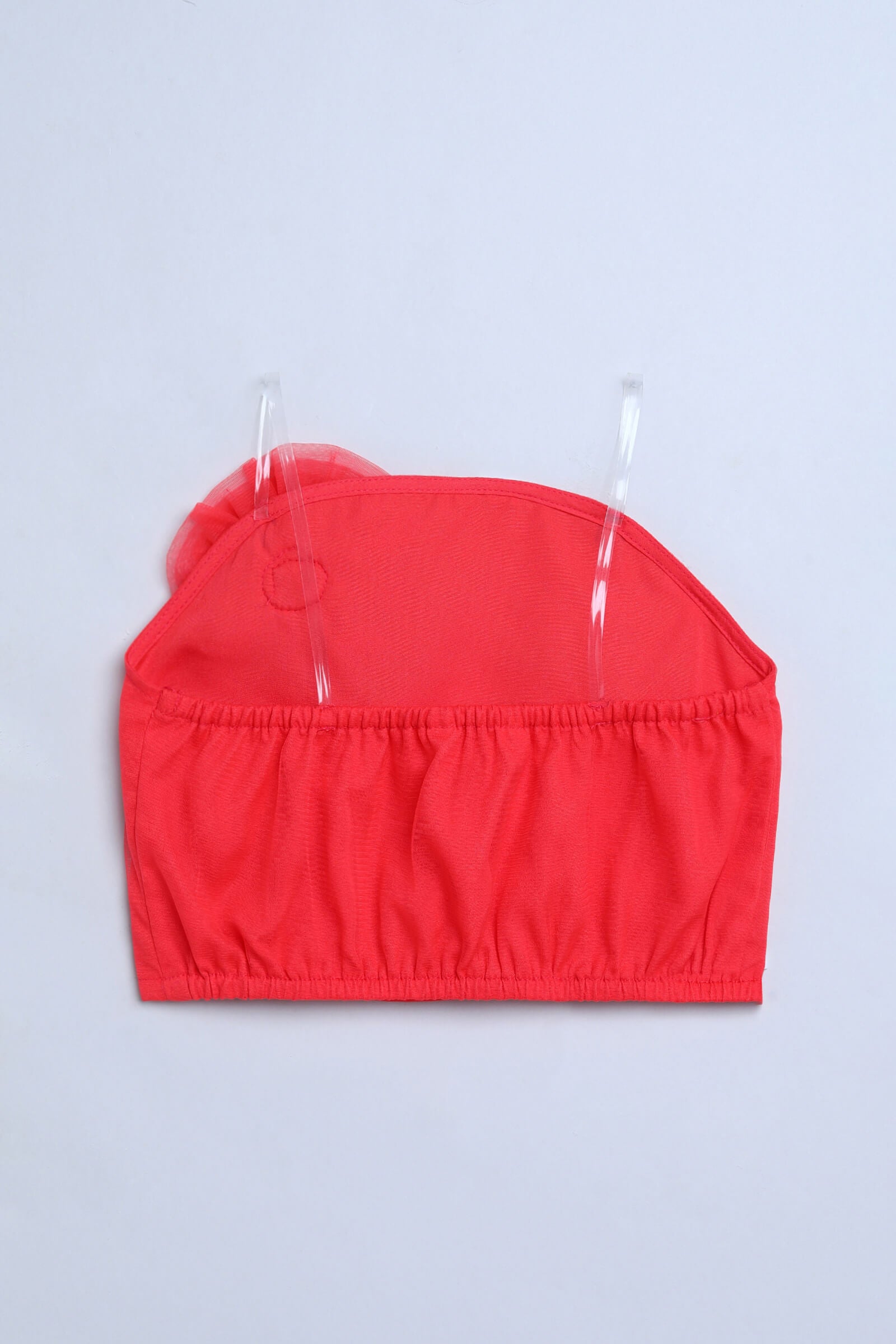 Net knit sleeveless rose applique Party crop top-Coral