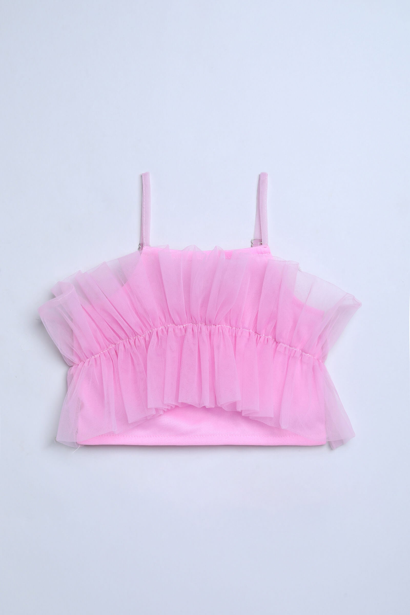 Neat knit sleeveless ruffle detail party crop top-Pink