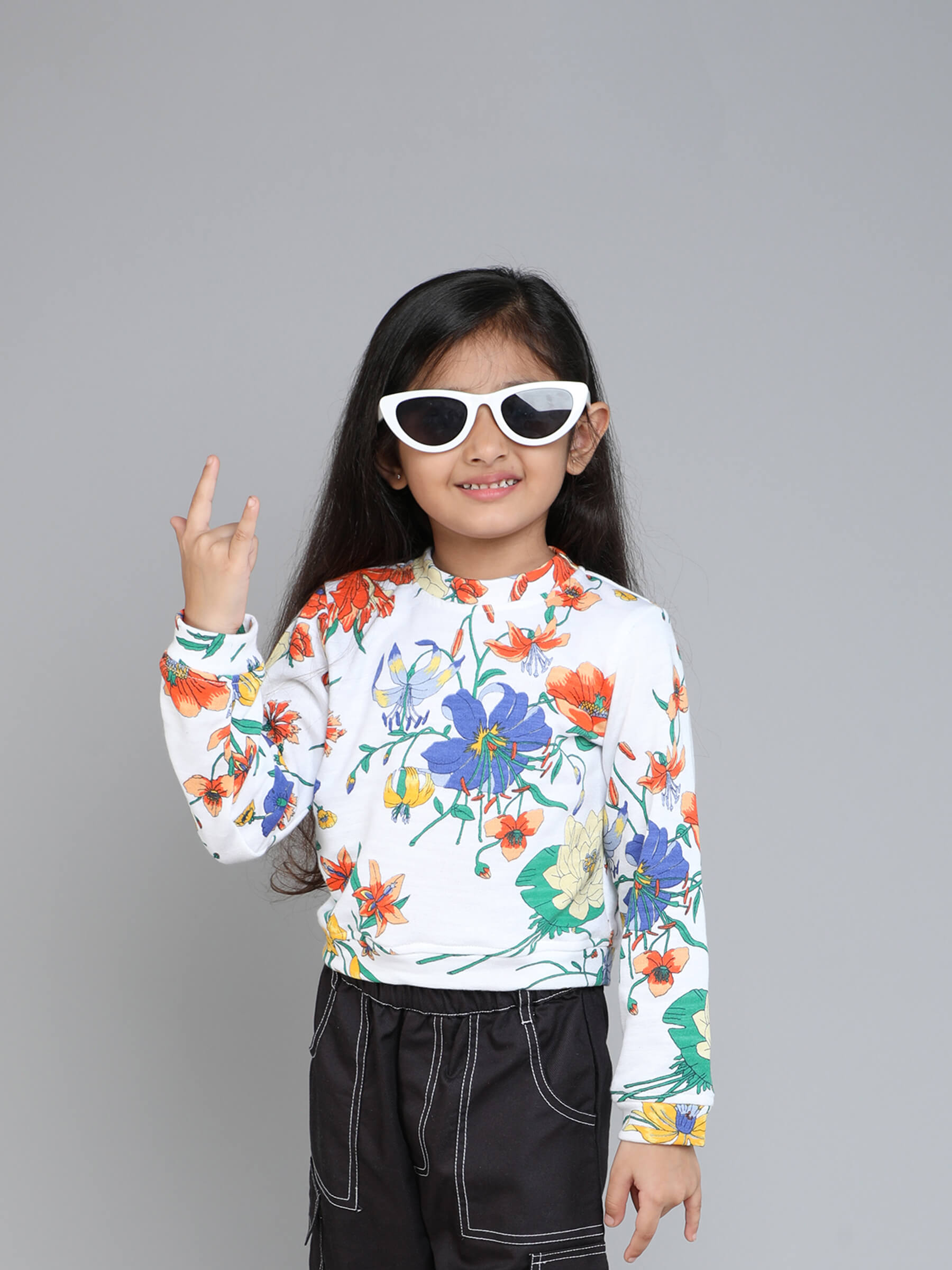 floral printed full sleeves sweatshirt-Multi