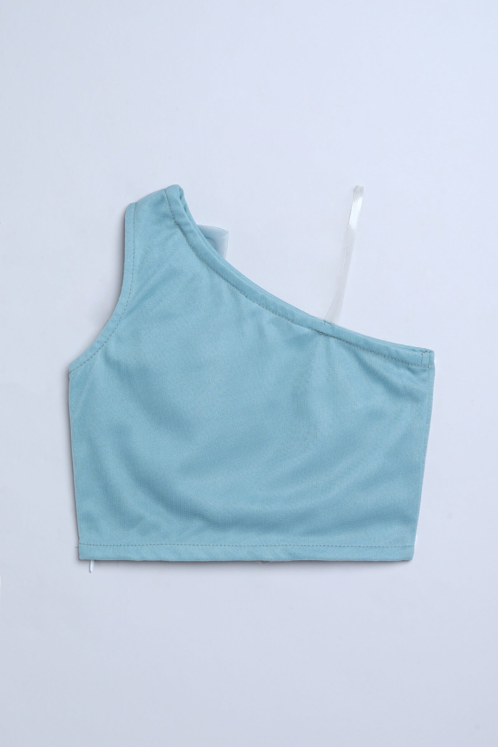 Net knit sleeveless rose and ruffle detail one shoulder crop top-Pastel mint